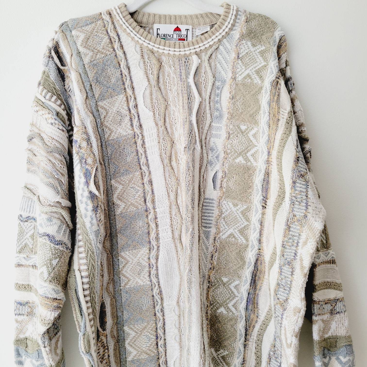 80s/90s Postmodern Coogi Style Pastel Sweater. Textured Knit