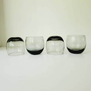 4 Smoky Gray Curved Roly Poly Rocks Glasses. Mid Mod Colored Whiskey Glass. Housewarming Barware Gift Set. Home Bar Stackable Glassware
