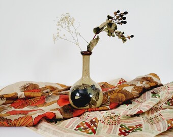 Vintage Stoneware Bud Vase: Earthy Floral, Boho Shelf Decor