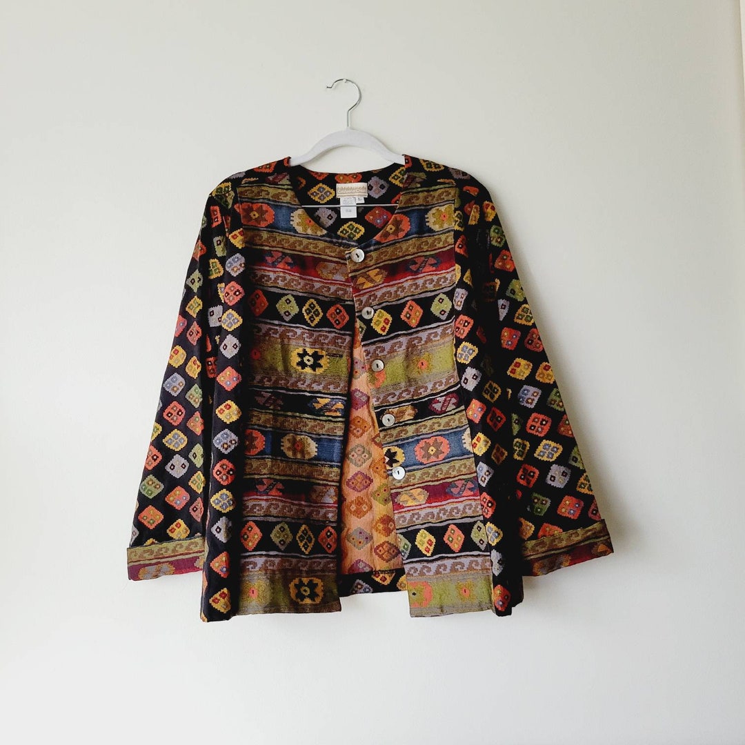 Colorful Ikat Boho Duster Jacket. Vintage Mixed Pattern - Etsy