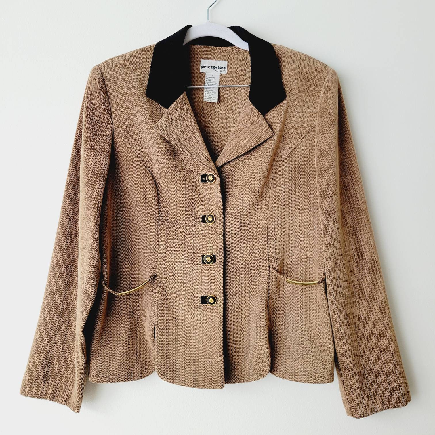 Vintage 90s Dual Tone Lightweight Blazer. Preppy Tan and