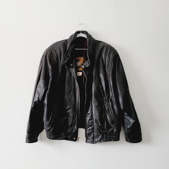 Vintage 90s Black Leather Men's Biker Jacket. Boxy Fit Soft Vintage 90s Black Leather Men's Biker Jacket. Boxy Fit Soft
