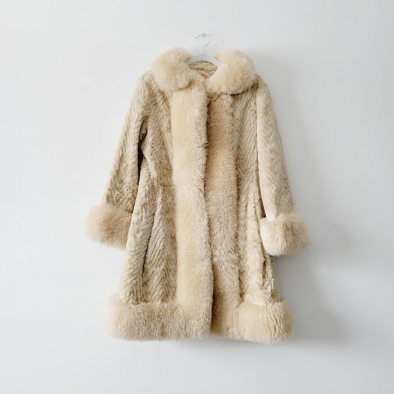 60s Cream Colored Penny Lane Princess Coat. Fur T… - image 1