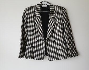 Vintage Anne Klein II pied-de-poule-blazer - double-breasted zwart-wit jasje