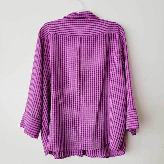 90s Bright Pastel Purple Gingham Blouse. Plus Siz… - image 8