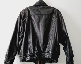 Vintage 90s Black Leather Men's Biker Jacket. Boxy Fit Soft Vintage 90s Black Leather Men's Biker Jacket. Boxy Fit Soft