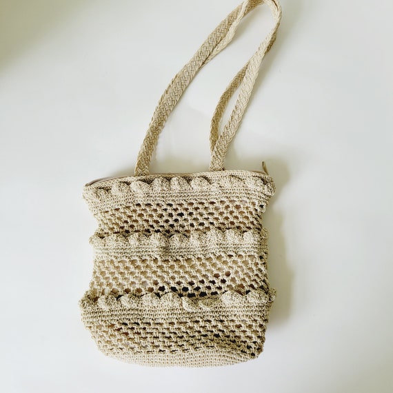 Vintage 90s Crochet Bucket Bag. Chateau Y2K Cream… - image 2