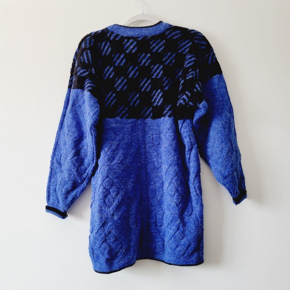 80s Soft Cobalt Blue Checkered Cardigan. Black an… - image 7