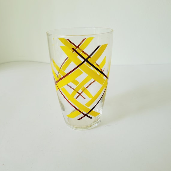 Vintage Libbey Glass Orange Juice Carafe Picture Retro Yellow Stripe