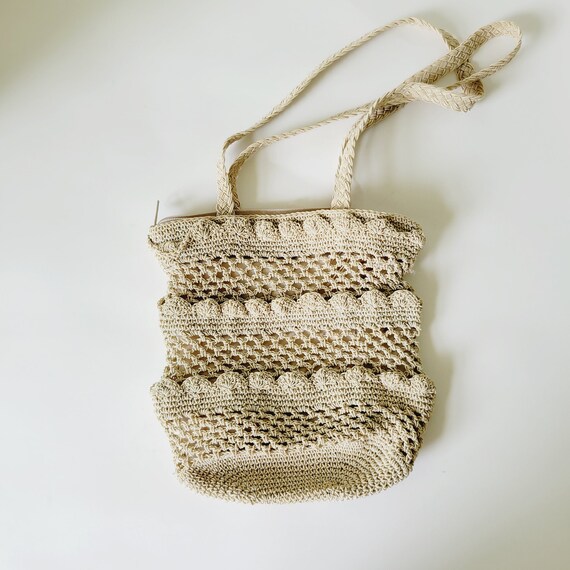 Vintage 90s Crochet Bucket Bag. Chateau Y2K Cream… - image 1