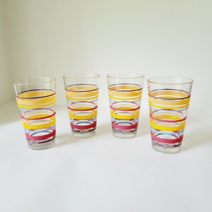 4 Vintage Fiesta Striped Water Glasses Set. Retro Pastel Striped Libbey Pint Glasses. Colored Drinkware for Fall Entertaining
