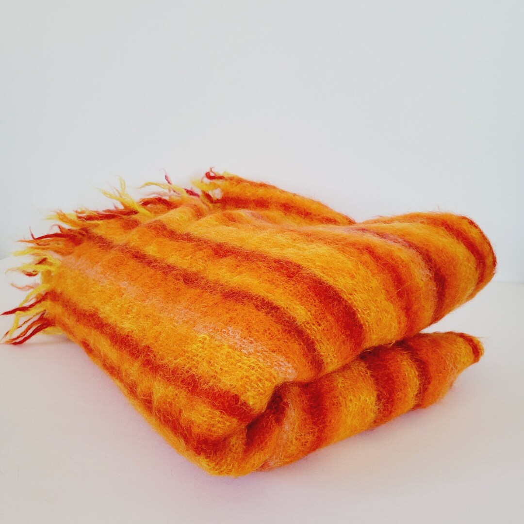 Bright Mohair Wool Blend Throw Blanket. Striped Hudson's Etsy