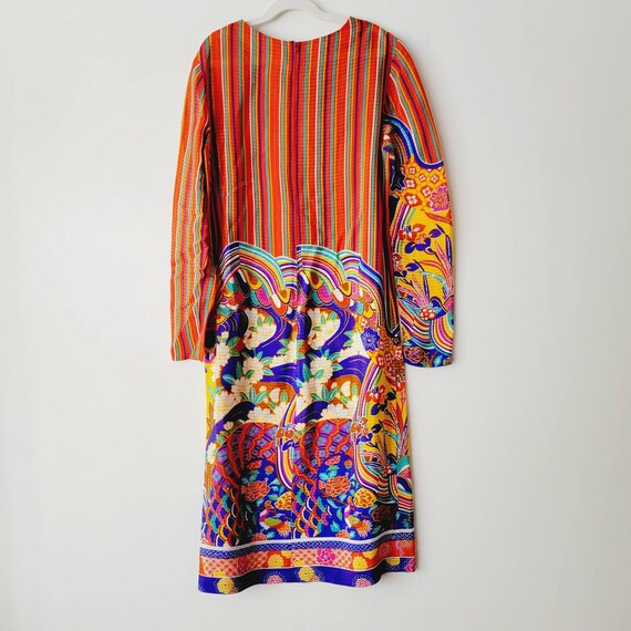 Vibrant Handmade Silky Groovy 70s Shift Dress. Fu… - image 8
