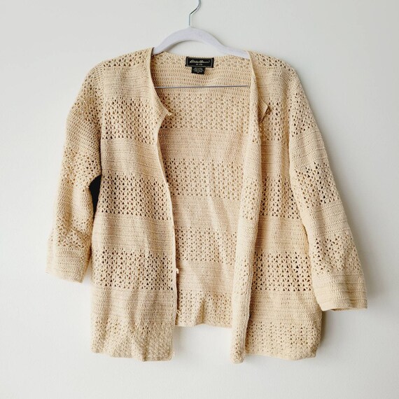 90s Eddie Bauer Cream Open Knit Cardigan. Grannyc… - image 2