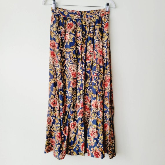 90s Hibiscus Print Midi Skirt. Vintage Boho Flora… - image 2