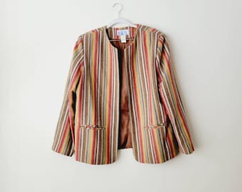Vintage Striped Blazer Jacket - Colorful 80s Career Wear