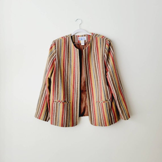 Vintage Rainbow Striped Spring Blazer. 90s Vertic… - image 1