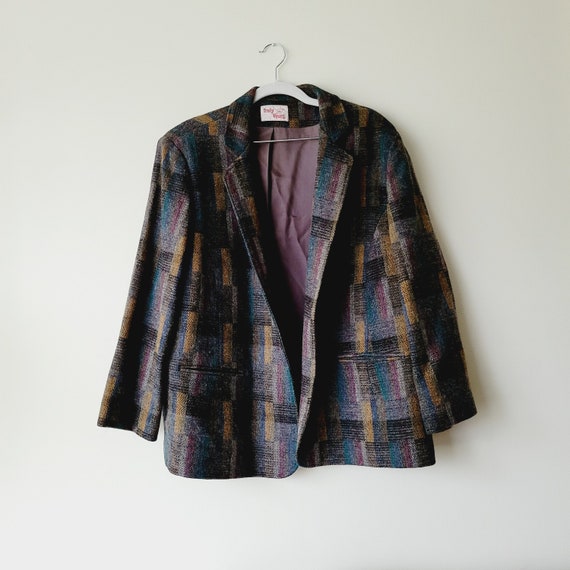 Vintage Patchwork Tweed Blazer. Geometric Pattern… - image 1