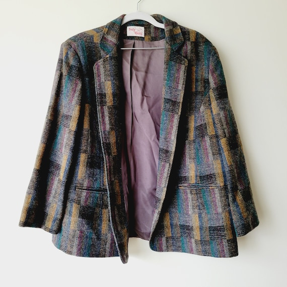 Vintage Patchwork Tweed Blazer. Geometric Pattern… - image 2