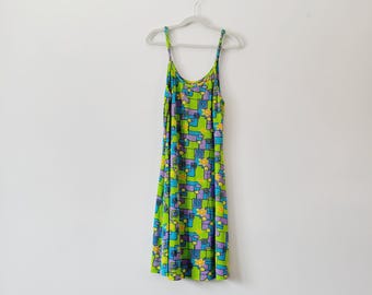 Minivestido elástico con estampado geométrico de los 90/Y2K. Vestido de tirantes finos con estampado psicodélico. Vestido corto vintage para club. Vestido lencero de patchwork neón.