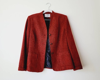 Vintage Red Tweed Blazer, Kasper A.S.L., Size 6