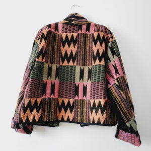 Colorful Zig Zag Bright Pastel Jacket. Vintage Mixed Pattern Blazer Jacket. Funky Southwest Style Blazer. Neon Maximalist Boxy Cotton Jacket image 4