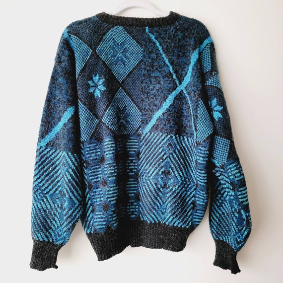 Vintage Mixed Pattern Dark Cosby Sweater. Argyle, Fair Isle