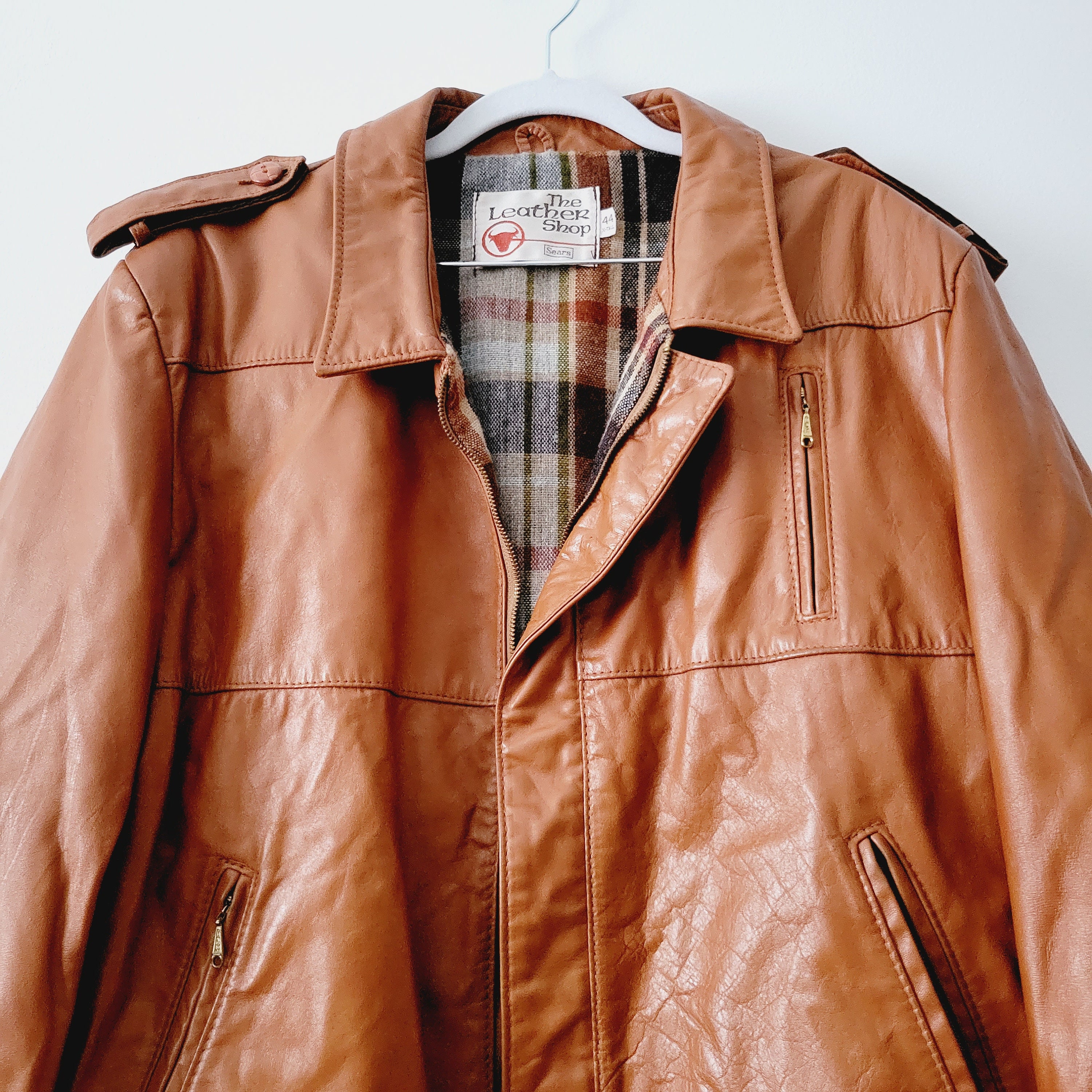 Buy Vintage Sears the Leather Shop Tan Bomber Jacket. Men's