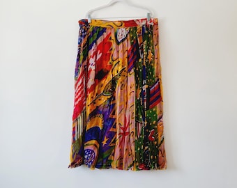 Bright Reversible Handmade Maxi Skirt. Plus-Sized Colorful Floral Vintage Skirt. 1XL/2XL Maximalist Mixed Print Flowy Midi Skirt