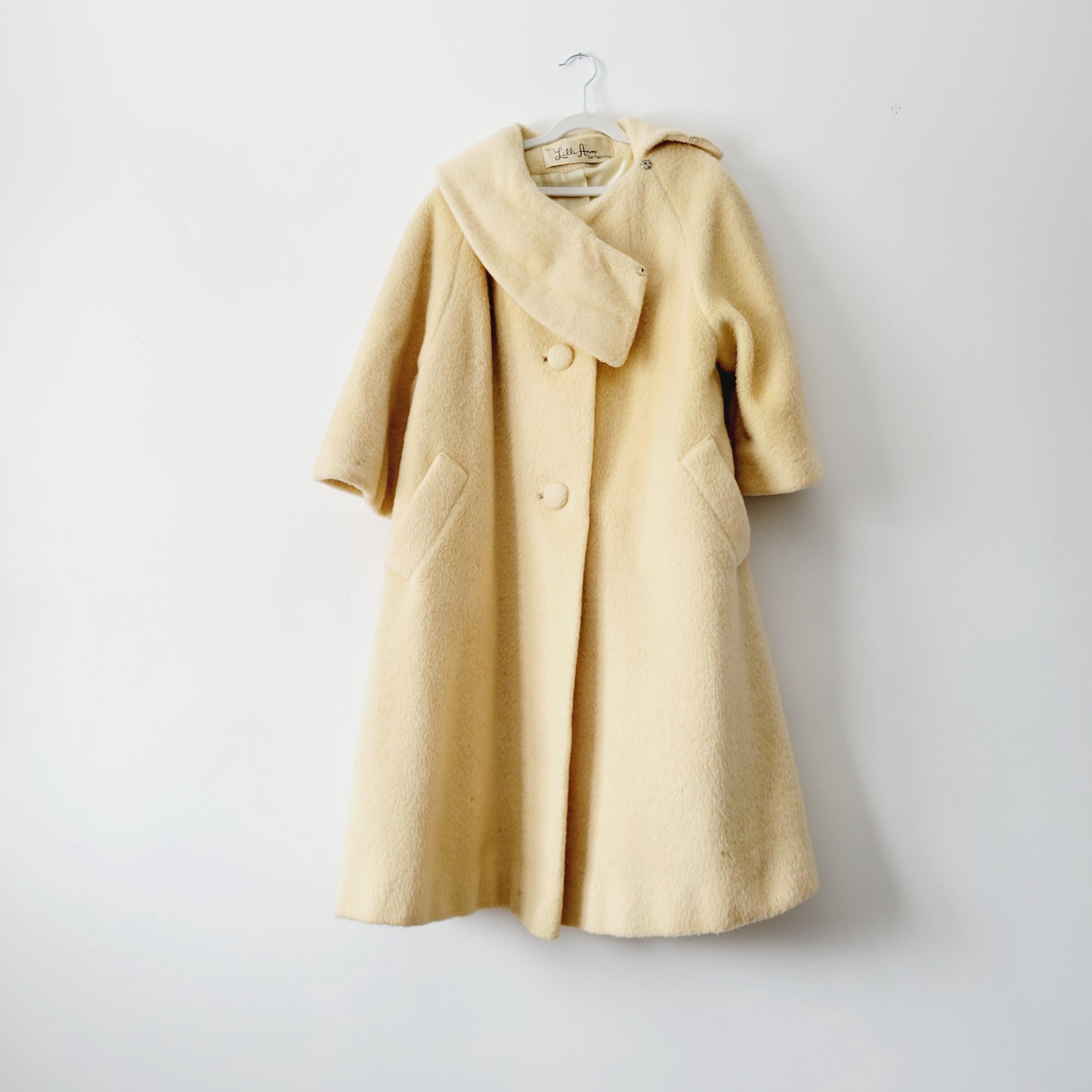 60s Lilli Ann Cream Wool Swing Coat. Dramatic Vintage Pea Coat