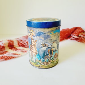 Noah&#39;s Ark Collectible Tin Canister. Vintage Noah&#39;s Ark Nostalgic Bible Scene Decor. Baby&#39;s Nursery Rainbow Animal Decor