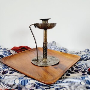 Hugo Berger Goberg Hammered Iron Antique Primitive Candle Holder. Early 1900s German Arts and Crafts Embossed Metal Candle Holder w/ Handle