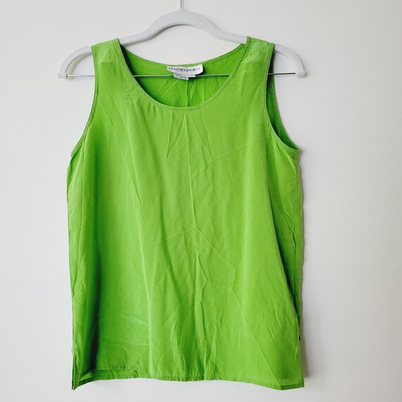 Vintage Bloomingdale's Lime Green Silk Tank Top. … - image 2