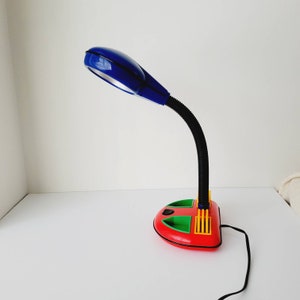 Colorful 80s Rabbit Tanaka Adjustable Gooseneck Table Lamp. Postmodern Plastic Memphis Style Desk Lamp. Primary Colors Kid&#39;s Bedroom Lamp