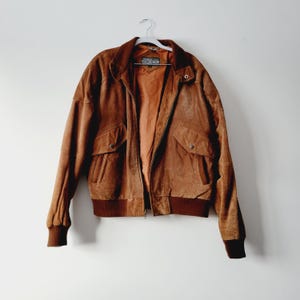 Vintage Member's Only Men's Suede Bomber Jacket. Heavy Suede Leather Coat. Warm Brown Aviation Jacket. Rockabilly Biker Jacket