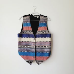 Southwest Style Pastel Ikat Woven Vest. Vintage 90s Striped Button Up Vest. Colorful Cotton Menswear Vest for Layering