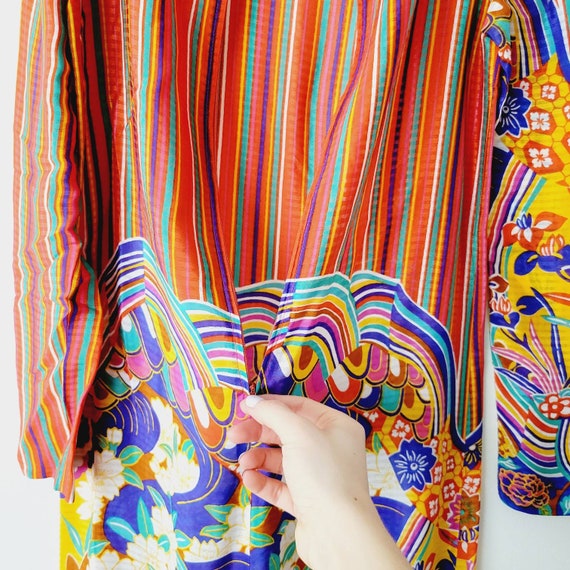 Vibrant Handmade Silky Groovy 70s Shift Dress. Fu… - image 10