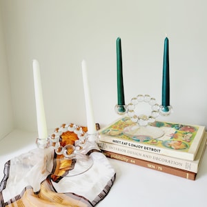 2 Vintage Candlewick Imperial Bubble Glass Double Sided Candlestick Holders. Clear Crystal Bubble Glass Halo Centerpiece Candelabra