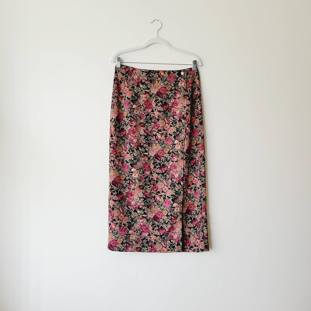 Vintage Halston Floral Wrap Skirt. 80s Purple Flower Print Midi Skirt ...