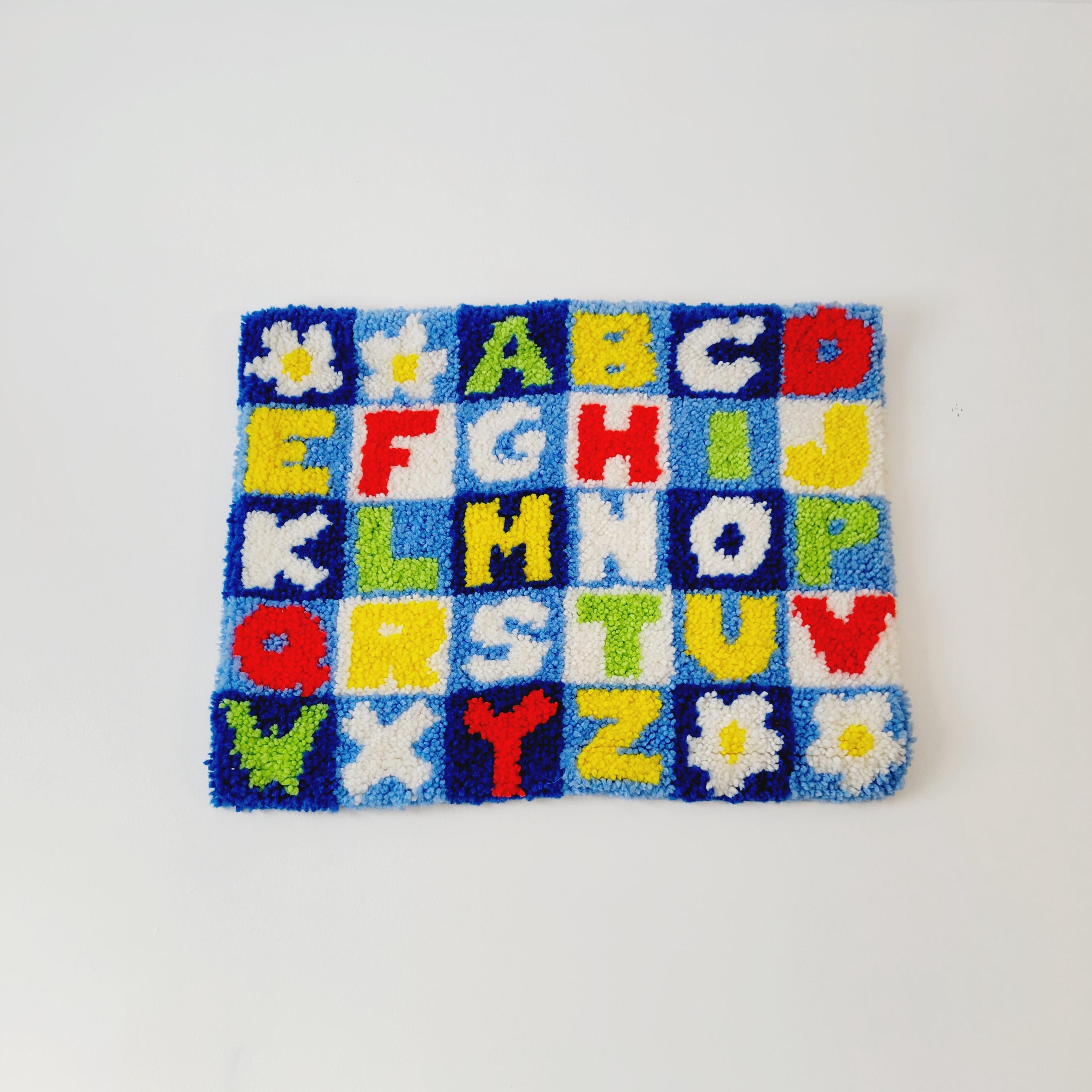70s Latch Hook Alphabet Tapestry. Colorful Nursery Art. Tufted