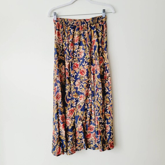 90s Hibiscus Print Midi Skirt. Vintage Boho Flora… - image 7