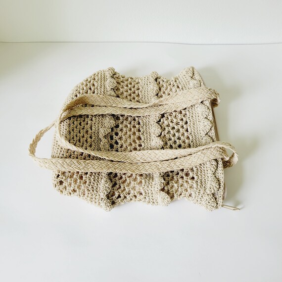 Vintage 90s Crochet Bucket Bag. Chateau Y2K Cream… - image 4