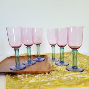 6 PrecisionCraft färgblockerade plastvinglas. Vintage postmoderna vattenbägare. 80-tals flerfärgade pastellfärgade akrylglas.