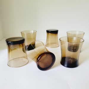 6 Anchor Hocking Linden Mocha Brown Tumblers. Smoky Colored Old Fashioned Glasses. Vintage Hourglass Retro Cocktail Glasses for Entertaining