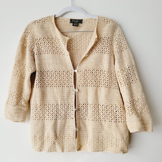 90s Eddie Bauer Cream Open Knit Cardigan. Grannyc… - image 6