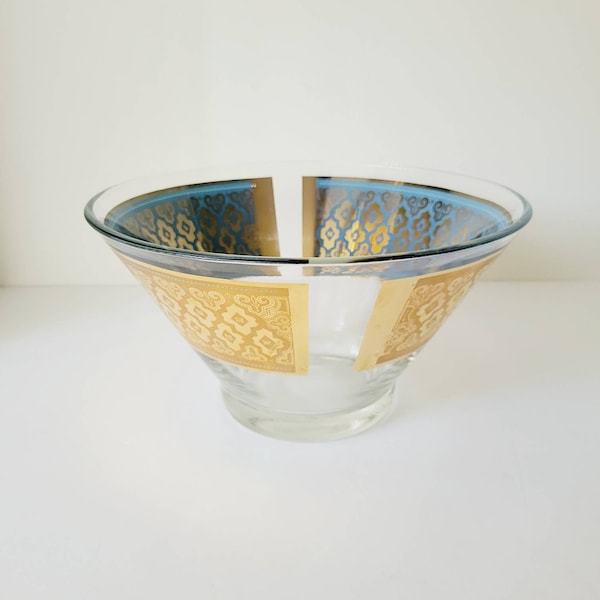 Large Vintage Culver Seville Serving Bowl. Atomic Gold Leaf Hollywood Regency Salad Bowl. Glam Mid Century Dinner Party Serving Bowl