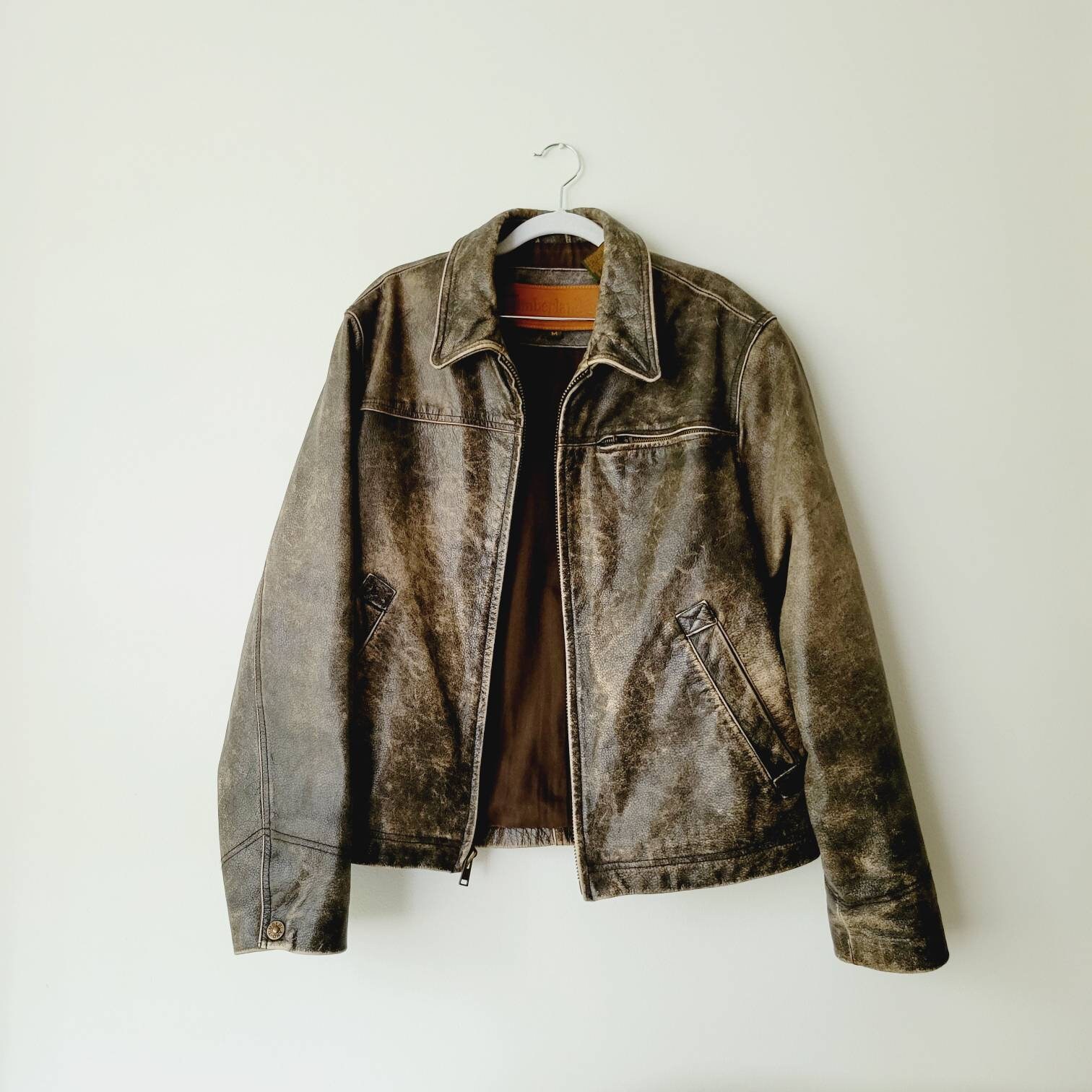 Timberland Leather Jacket - Etsy Denmark
