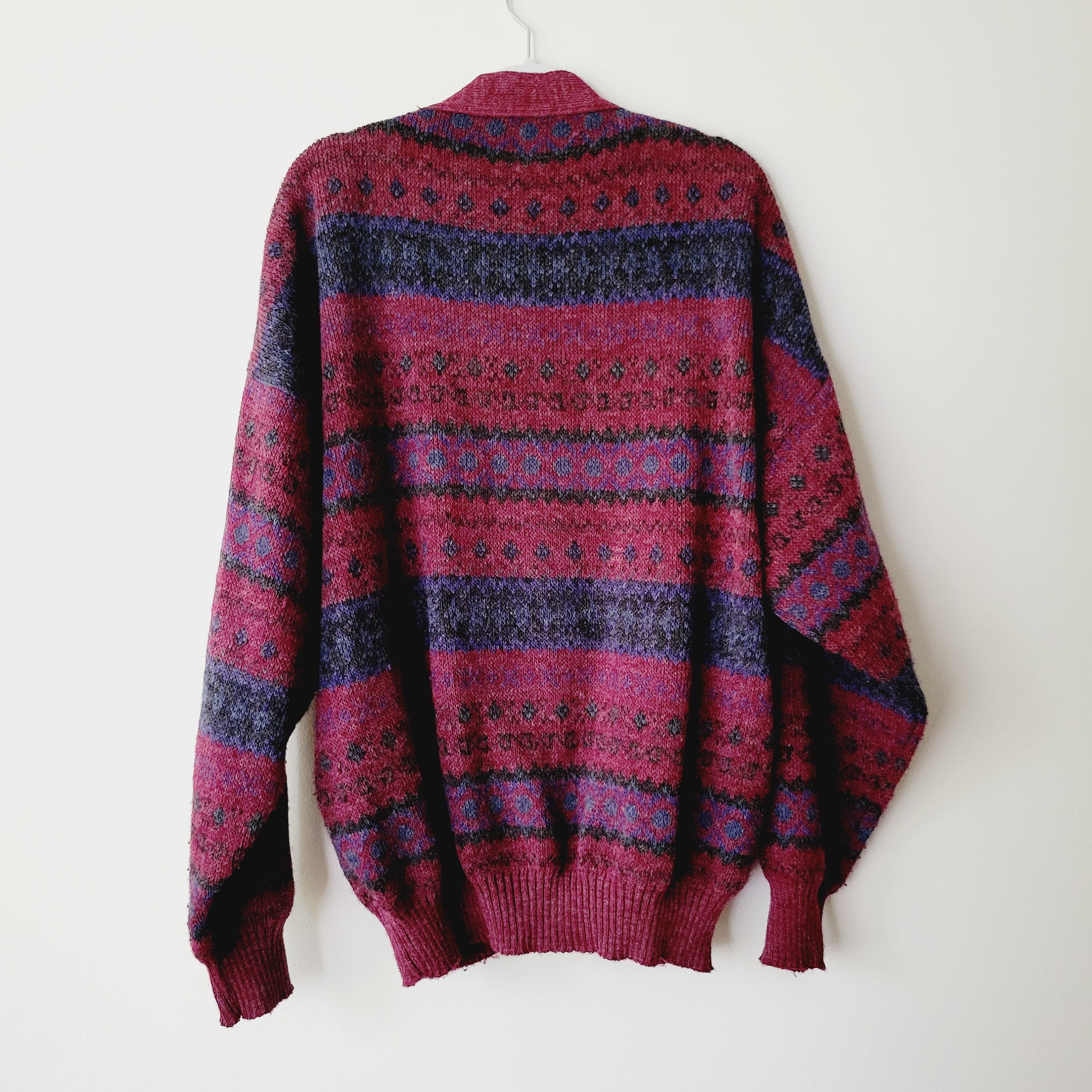 Vintage Italian Wool Blend Fair Isle Men's Cardigan. Muted