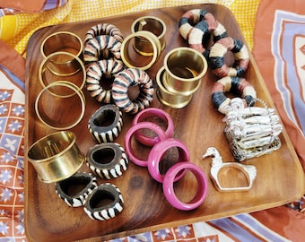 Pick a Set: Vintage Napkin Rings. Assorted Dinner Party Napkin Rings. Brass Tablescape Napkin Rings. Striped Raffia Hostess Napkin Rings
