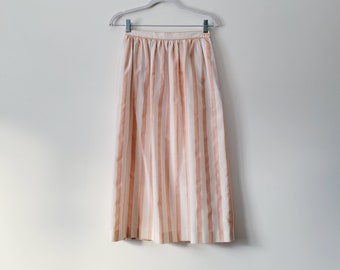 Falda midi de rayas rosa pastel y blanco de los 80. Falda larga vintage estilo cottagecore. Falda larga y vaporosa de verano. Falda color melocotón y crema.
